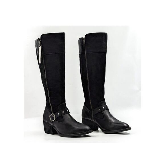 Born Tall Black Leather Suede Riding Boots 9.5 WC Knee High Zip Up Classic - Picture 1 of 16